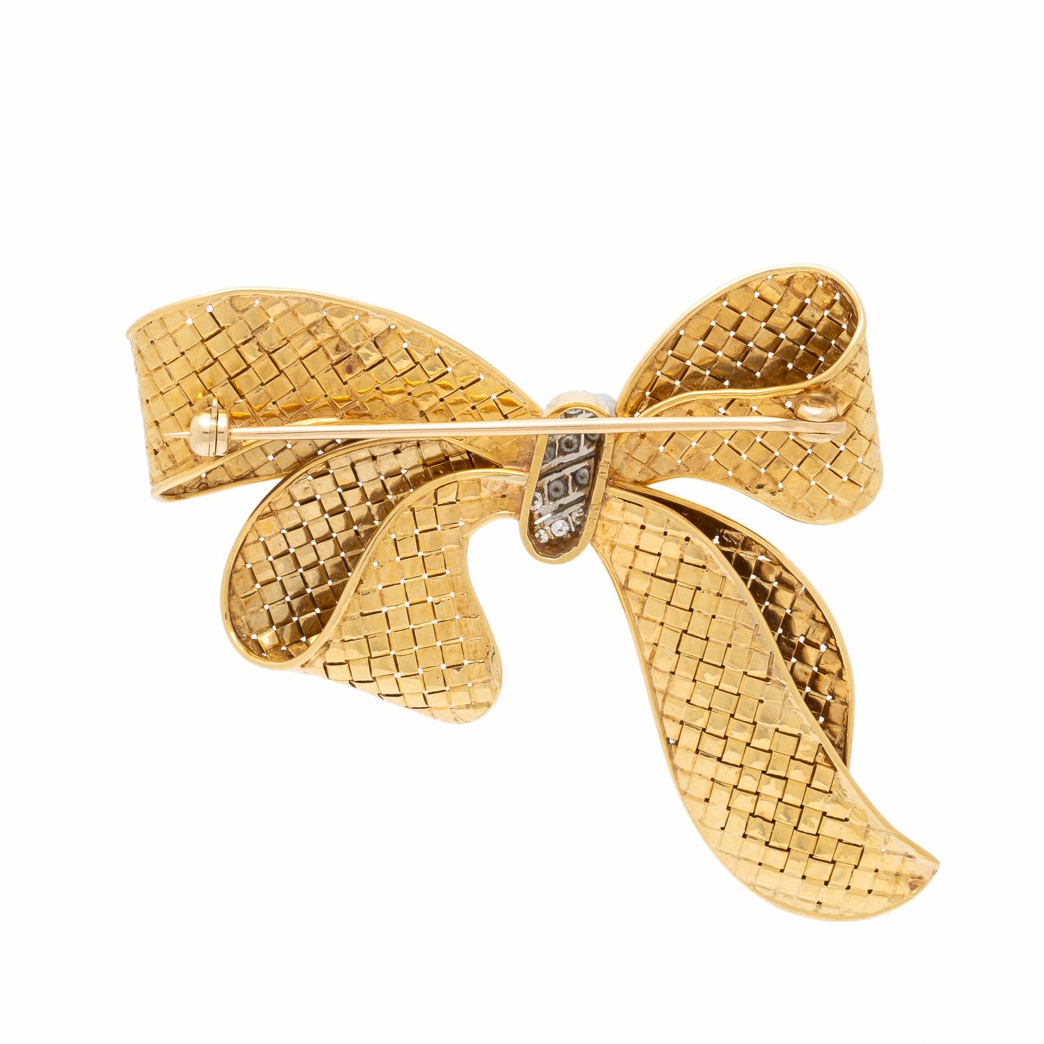 Diamond and Yellow Gold Bow Brooch