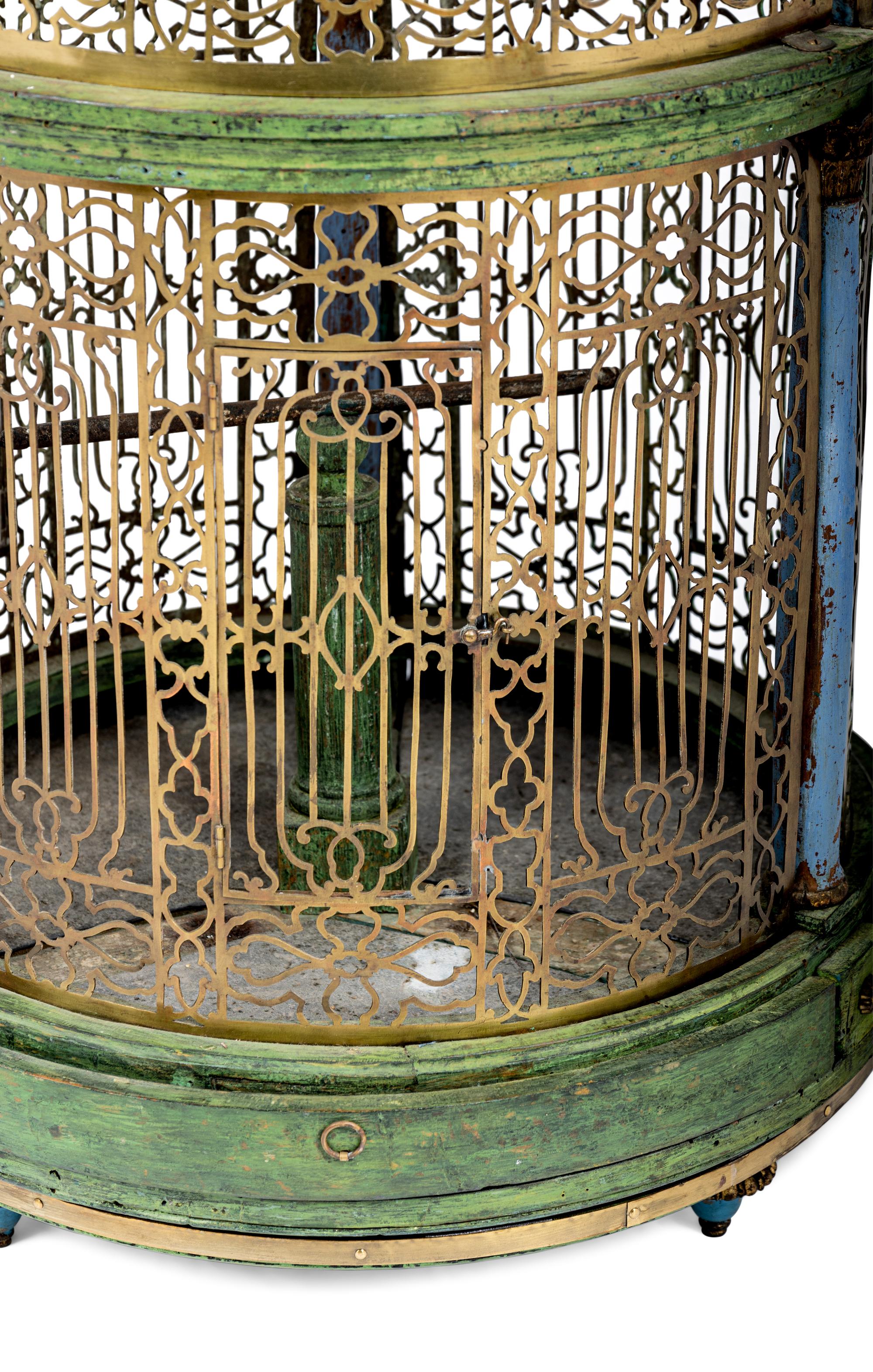 A North European Brass and Polychrome Painted Bird Cage