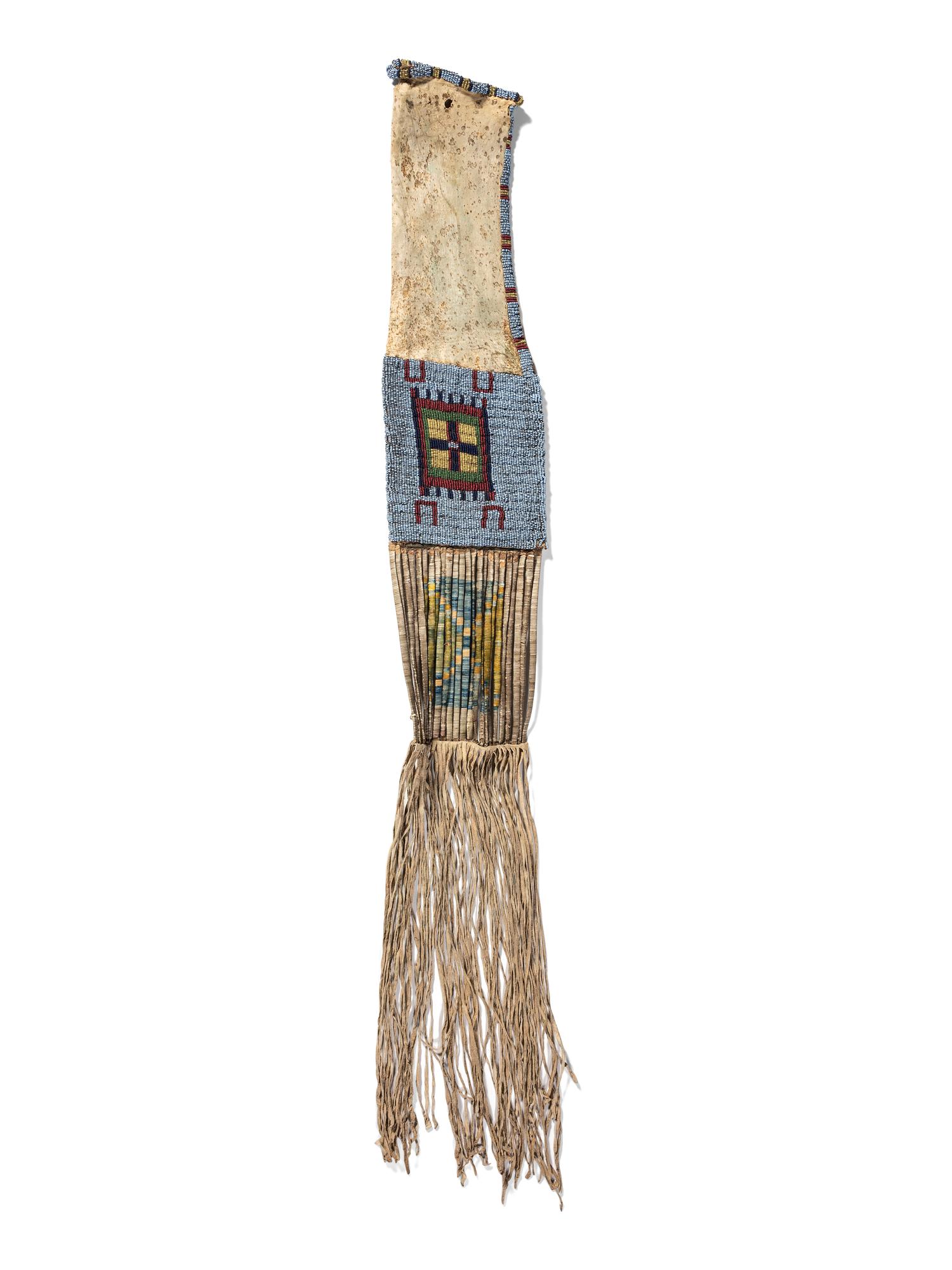 Sioux / Arapaho Beaded Hide Tobacco Bag, with Horse Tracks