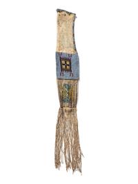 Sioux / Arapaho Beaded Hide Tobacco Bag, with Horse Tracks