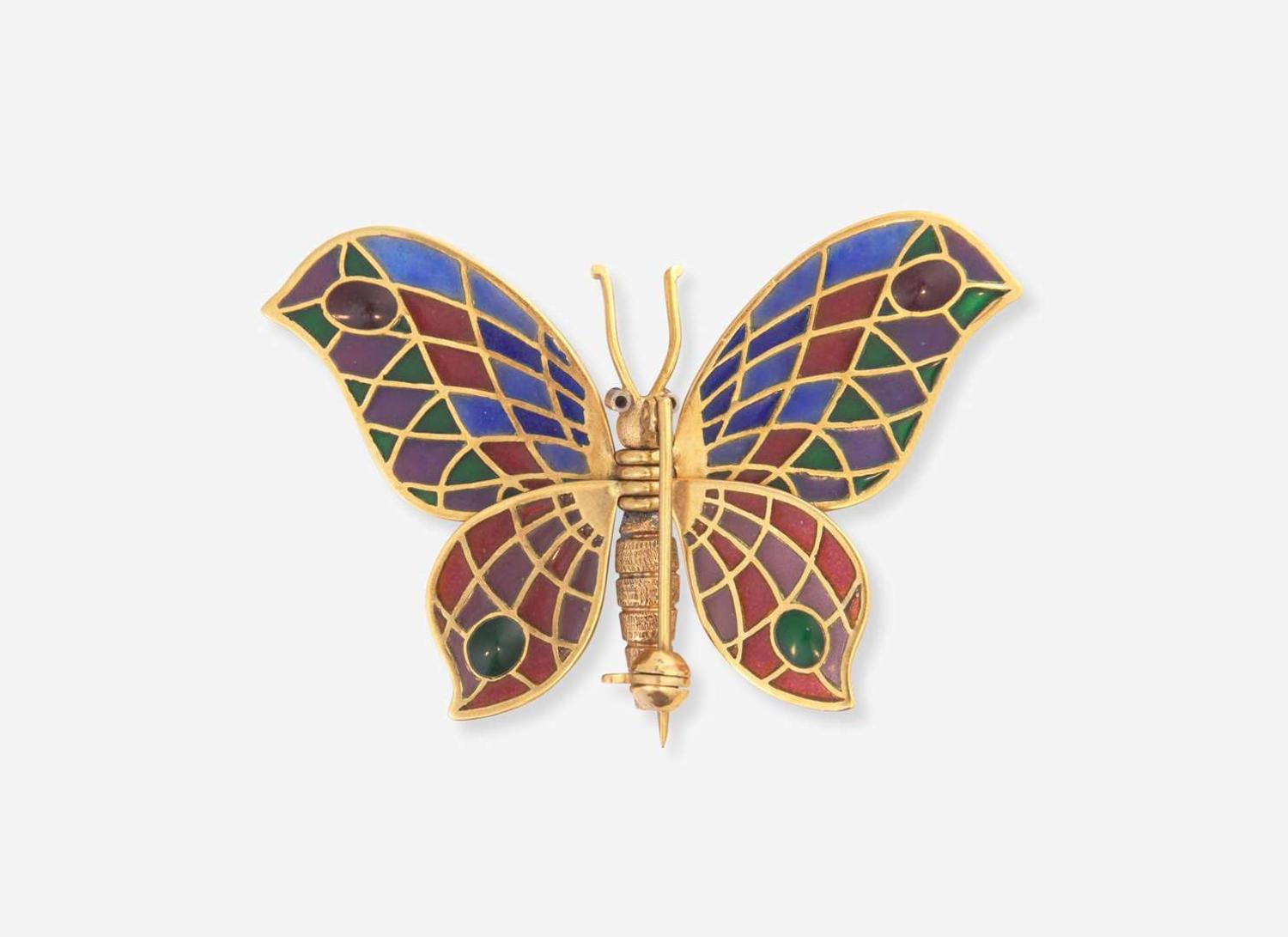 An 18K Yellow Gold and Enamel Articulated Butterfly Brooch