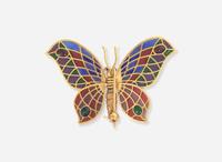 An 18K Yellow Gold and Enamel Articulated Butterfly Brooch