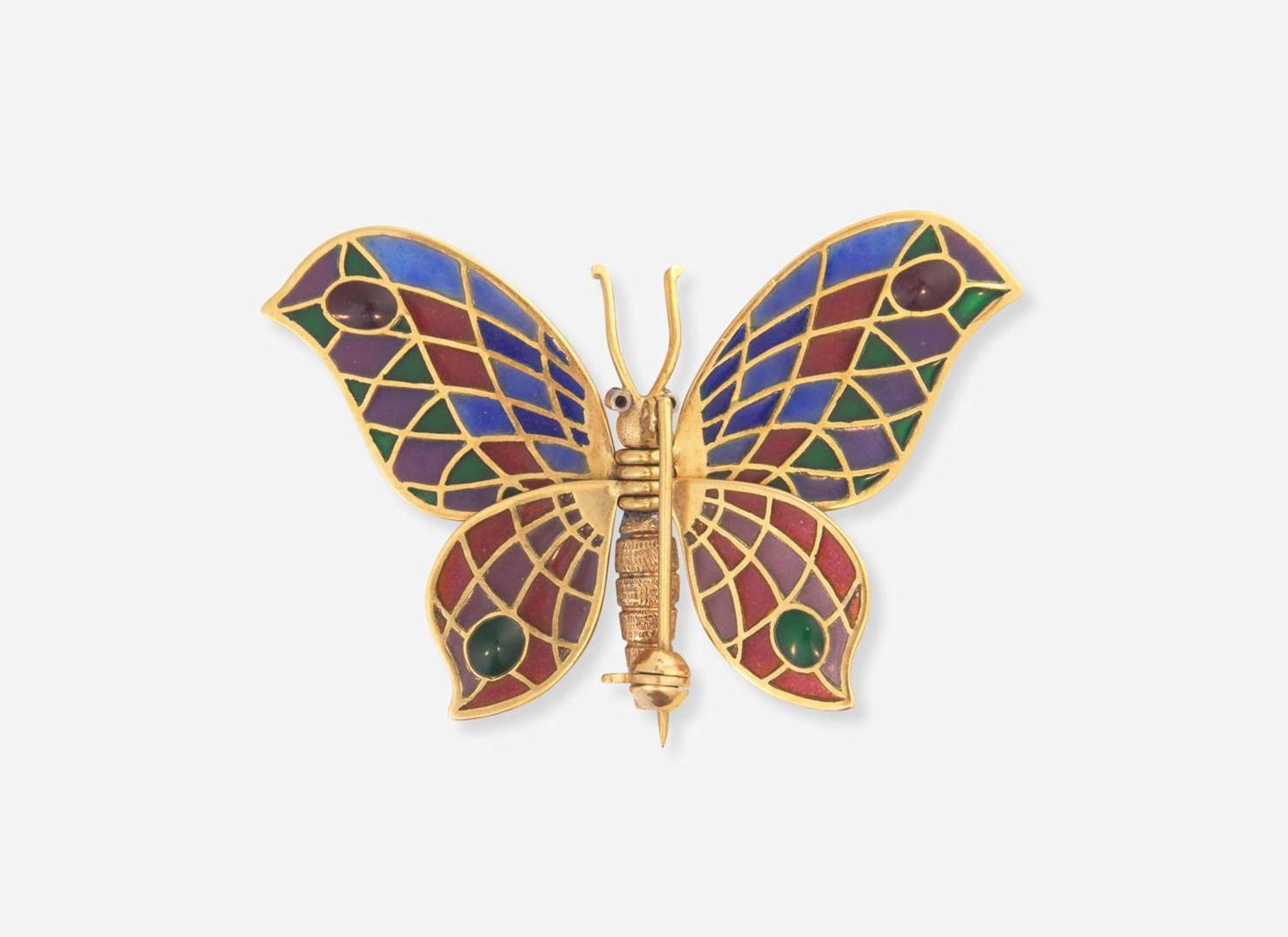 An 18K Yellow Gold and Enamel Articulated Butterfly Brooch