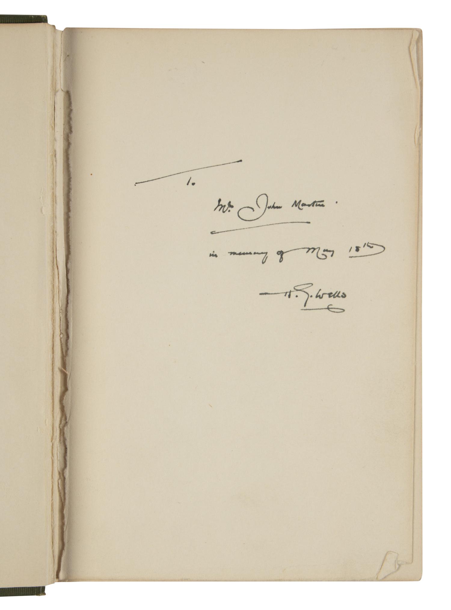 WELLS, H.G. (1866-1946). A pair of FIRST EDITIONS, BOTH INSCRIBED, comprising: