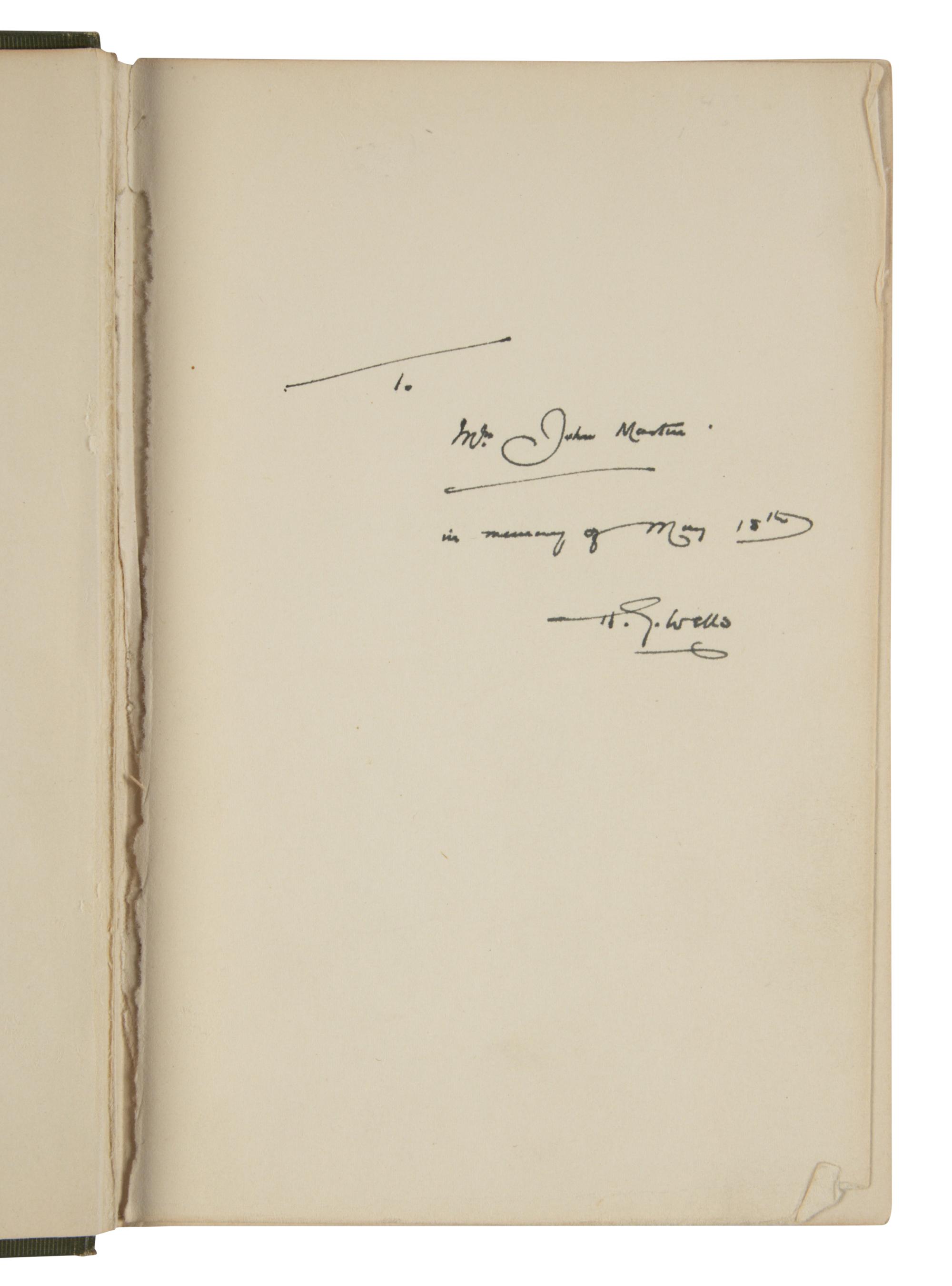WELLS, H.G. (1866-1946). A pair of FIRST EDITIONS, BOTH INSCRIBED, comprising: