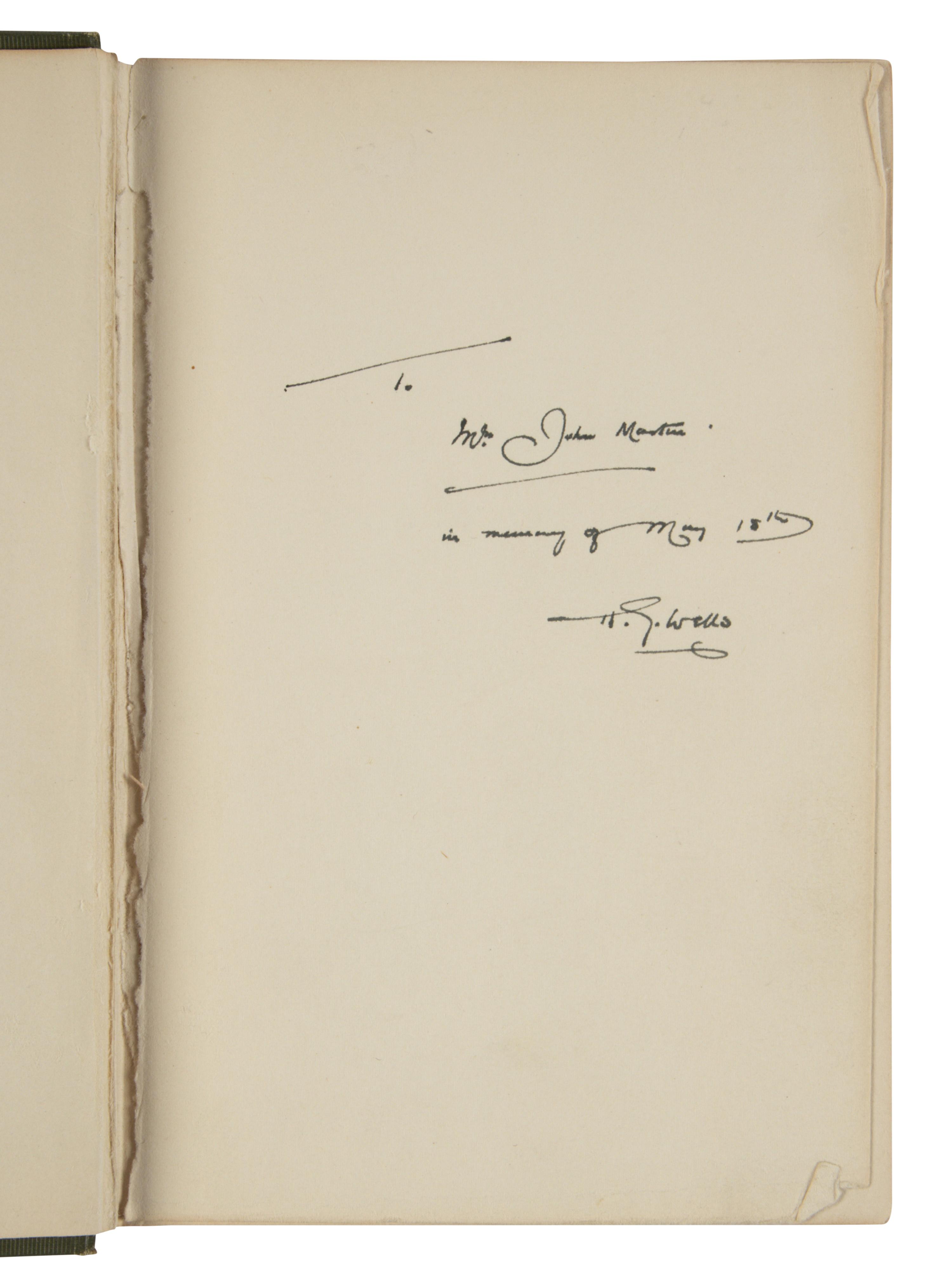 WELLS, H.G. (1866-1946). A pair of FIRST EDITIONS, BOTH INSCRIBED, comprising: