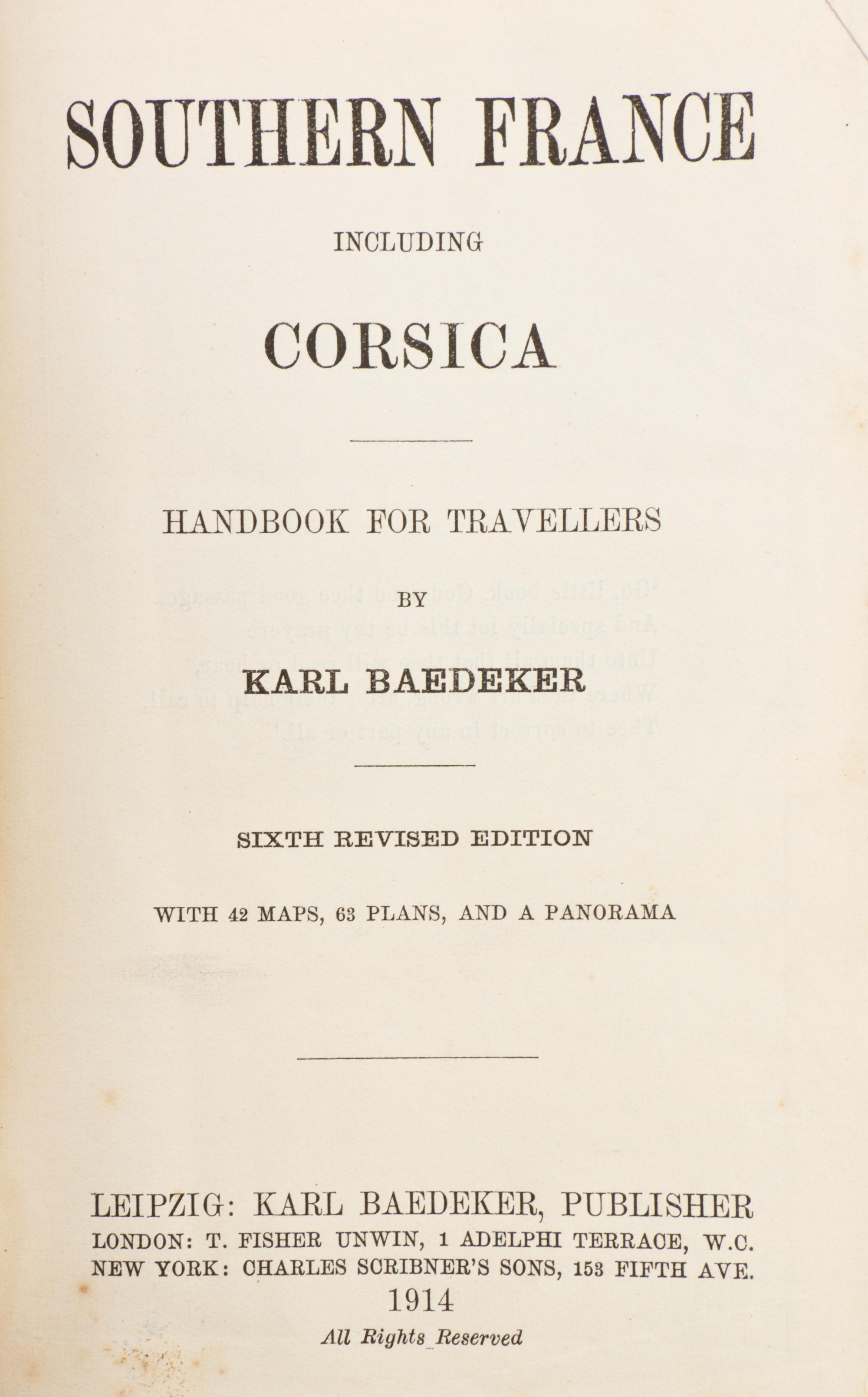(TRAVEL GUIDES) Nine early 20th-century travel guides, including six by Karl Baedeker and three others.