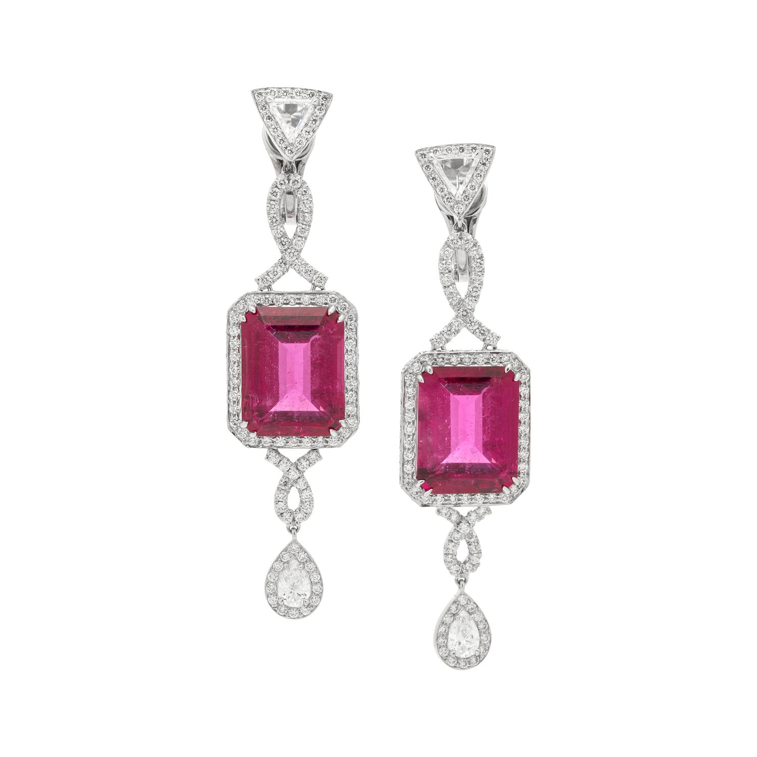 RUBELLITE AND DIAMOND EARRINGS