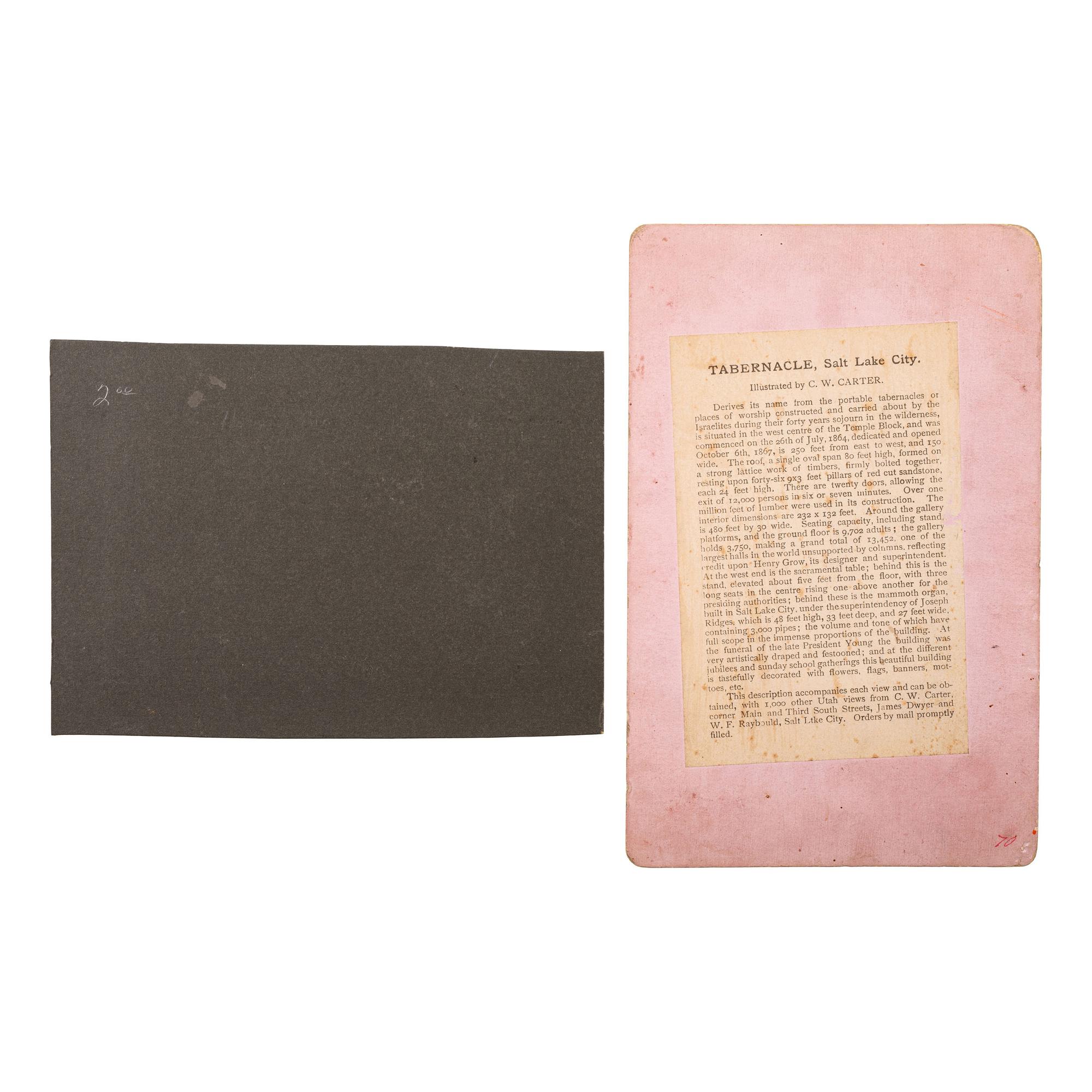 [WESTERN AMERICANA]. A group of stereoviews, albumens, and silver gelatin photographs taken in North Dakota, South Dakota, Montana, Wyoming, and Utah, with Mormon interest, comprising: