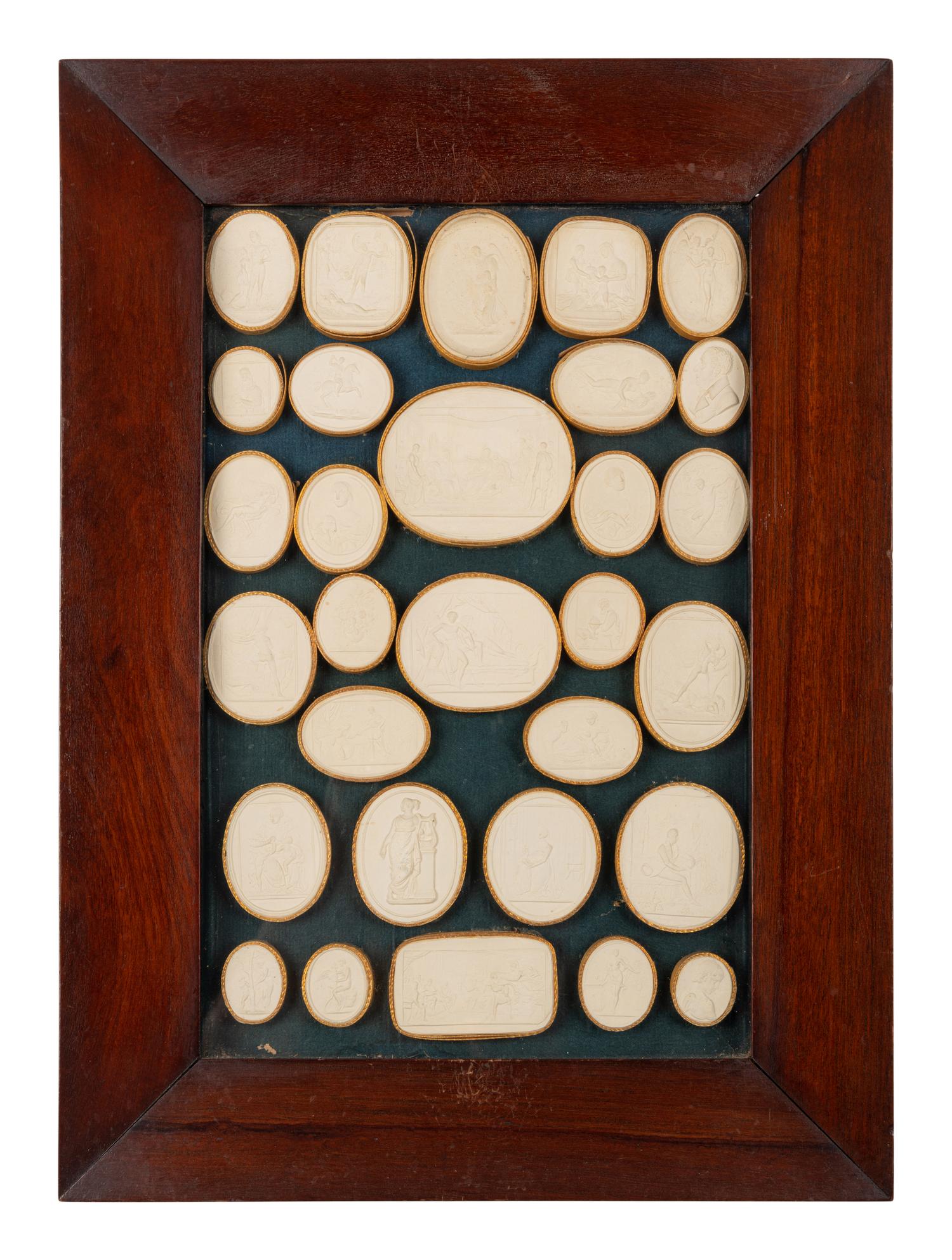 A Collection of Grand Tour Style Plaster Intaglios in Four Frames