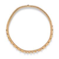 A Yellow Gold, Diamond and Ruby Tubogas Necklace, 24.60 dwts.