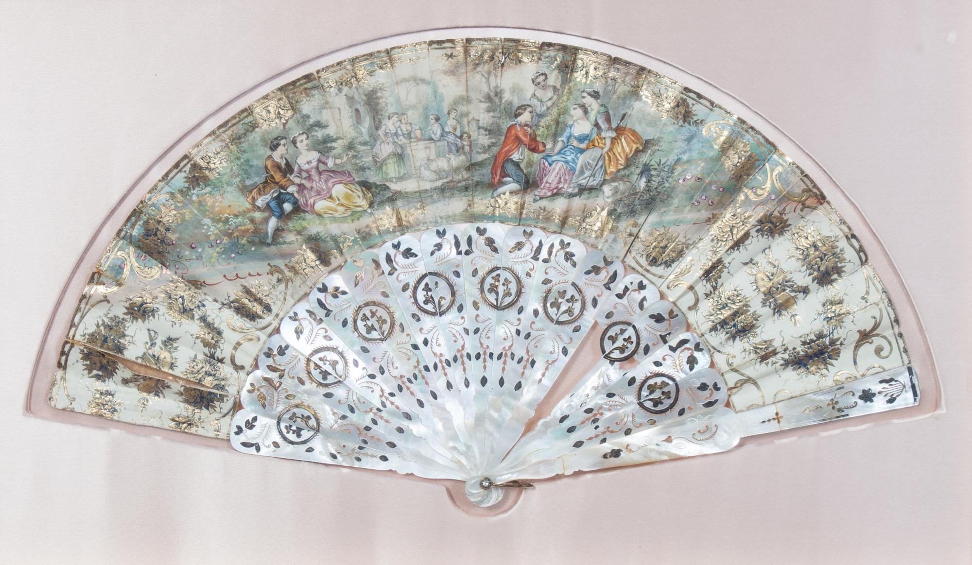 Five French Painted Paper Fans Height of largest frame 15 x width 24 1/2 inches. — 20TH CENTURY