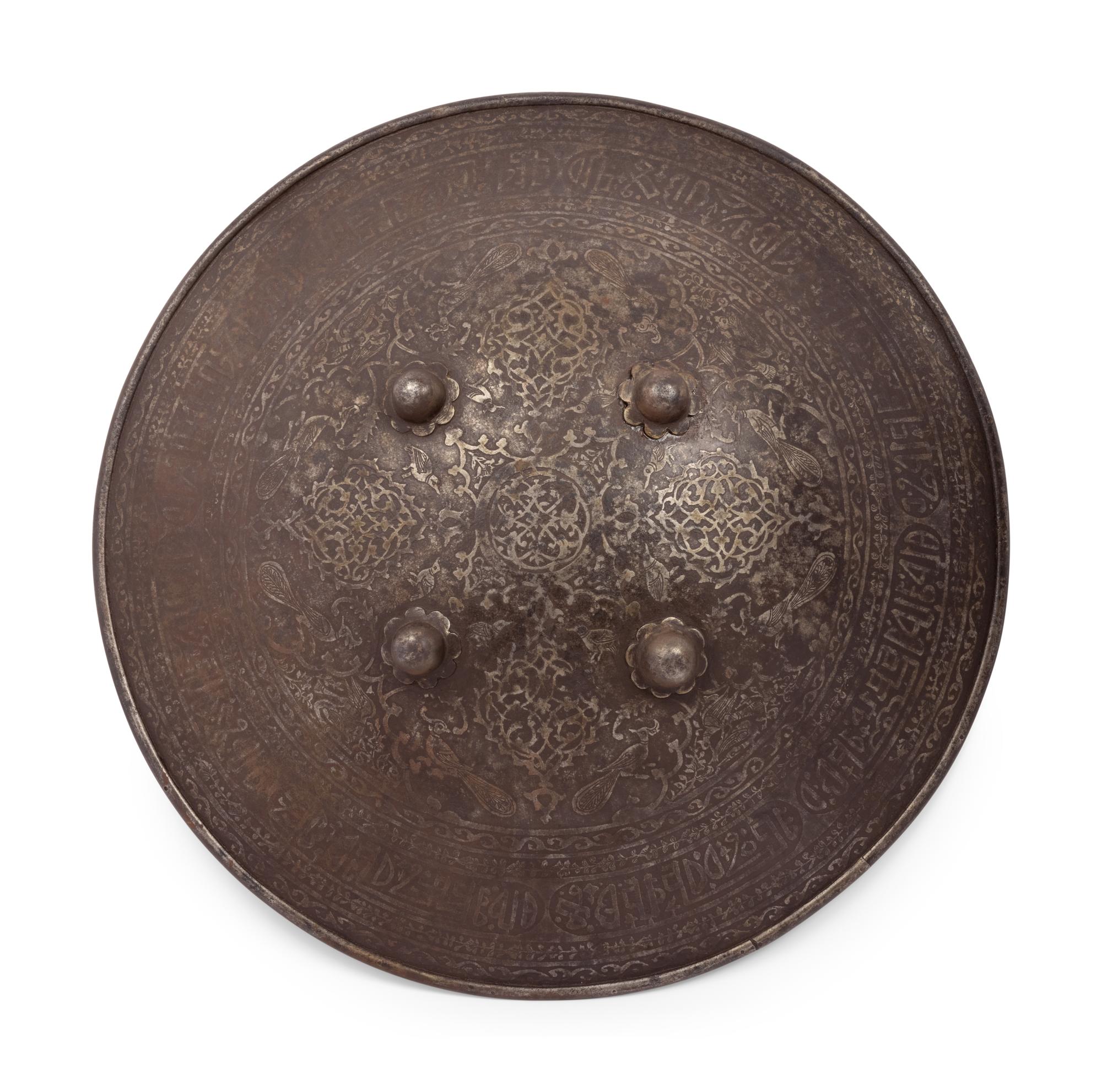 A Persian Khula Khud Helmet with Shield and Sword