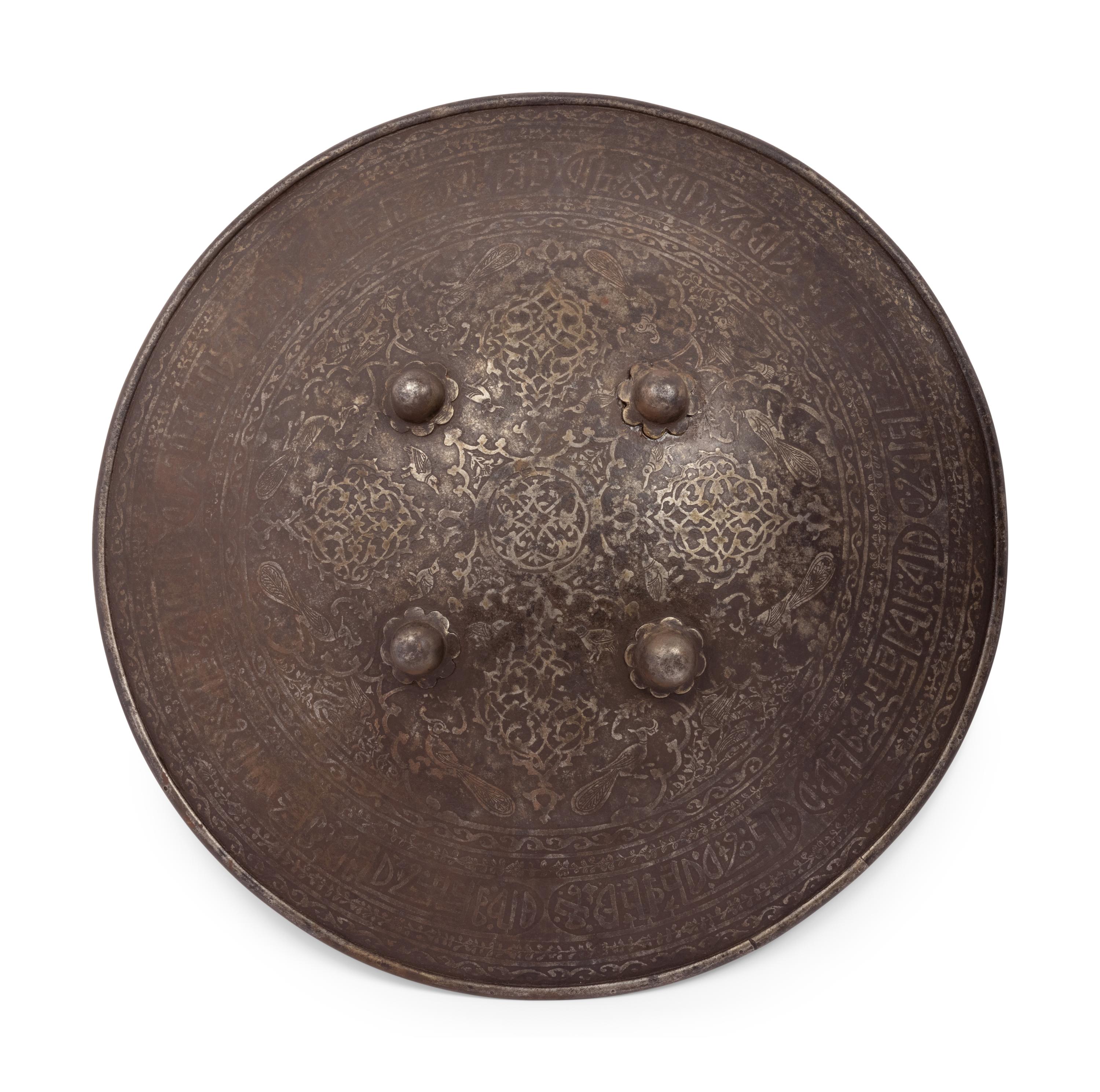 A Persian Khula Khud Helmet with Shield and Sword