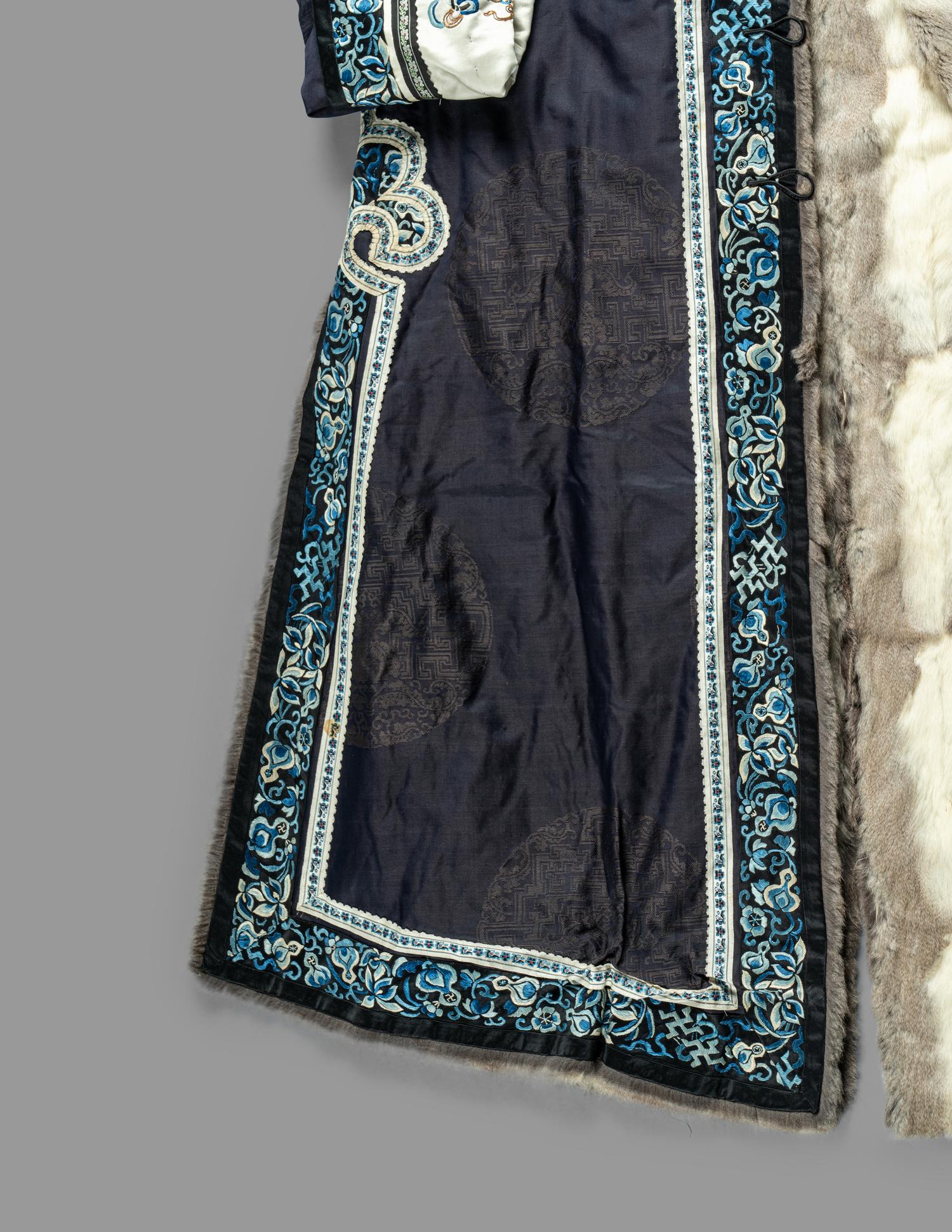A Chinese Fur-Lined Embroidered Silk Lady's Surcoat