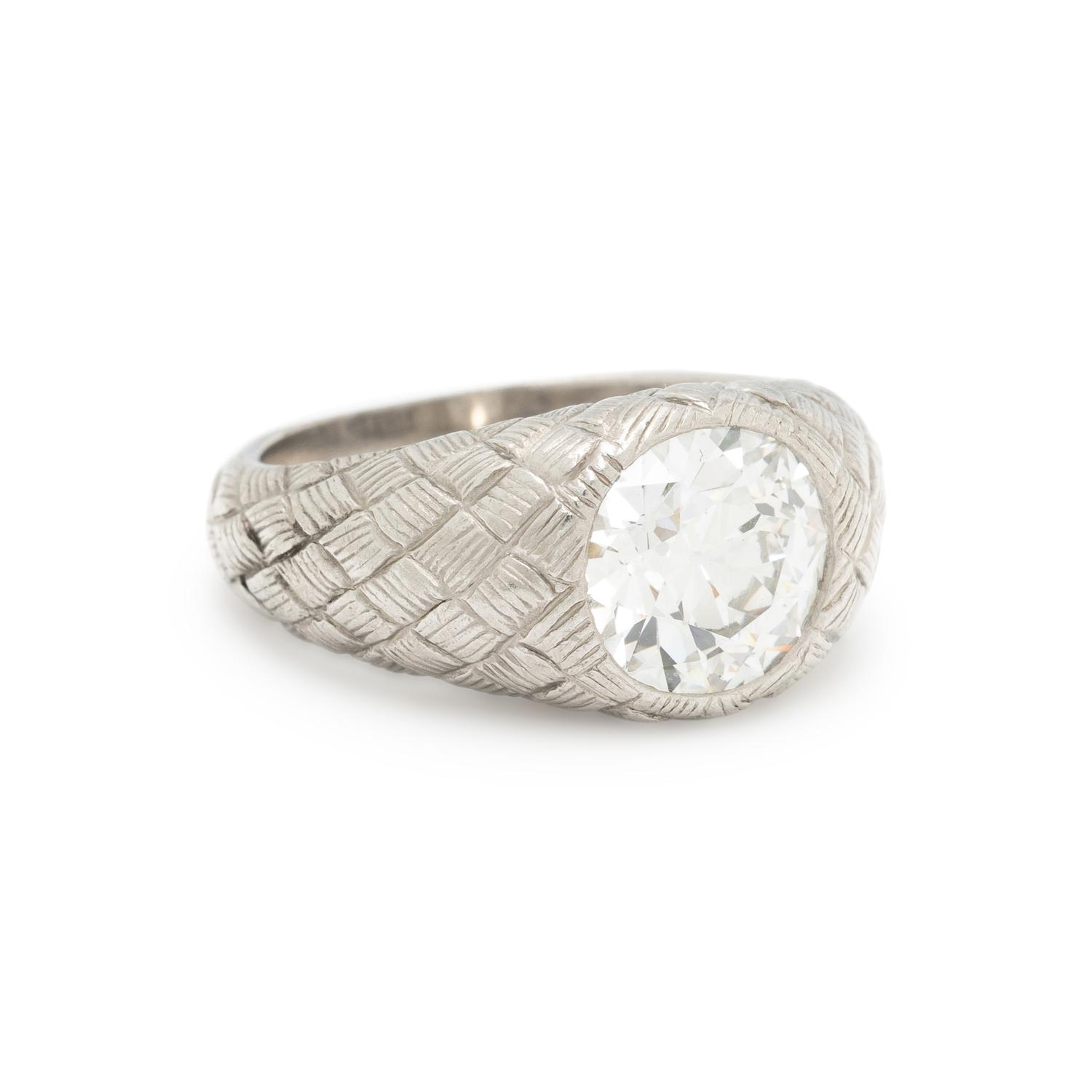 TRANSITIONAL CUT DIAMOND AND PLATINUM RING
