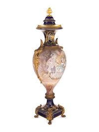 A Sèvres Style Gilt Metal Mounted Porcelain Urn