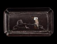 A Japanese Mother-of-Pearl Inlaid Black Lacquer Rectangular Tray