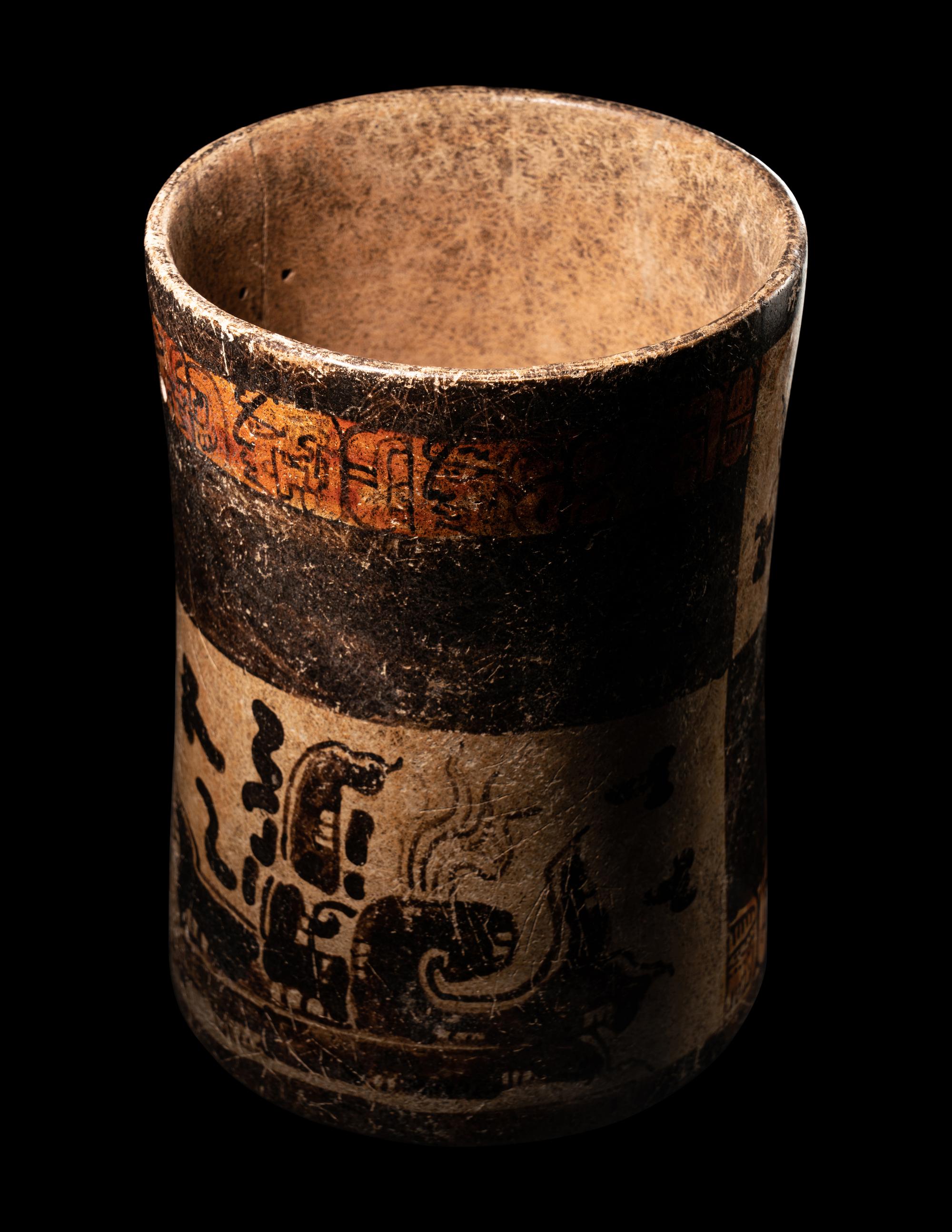 A Maya Polychrome Cylinder Vessel