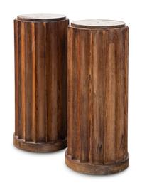 A Pair of Stained Pine Fluted Columnar Pedestals