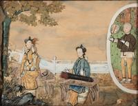 A Chinese Export Trapunto and Painted Silk Embroidery Panel