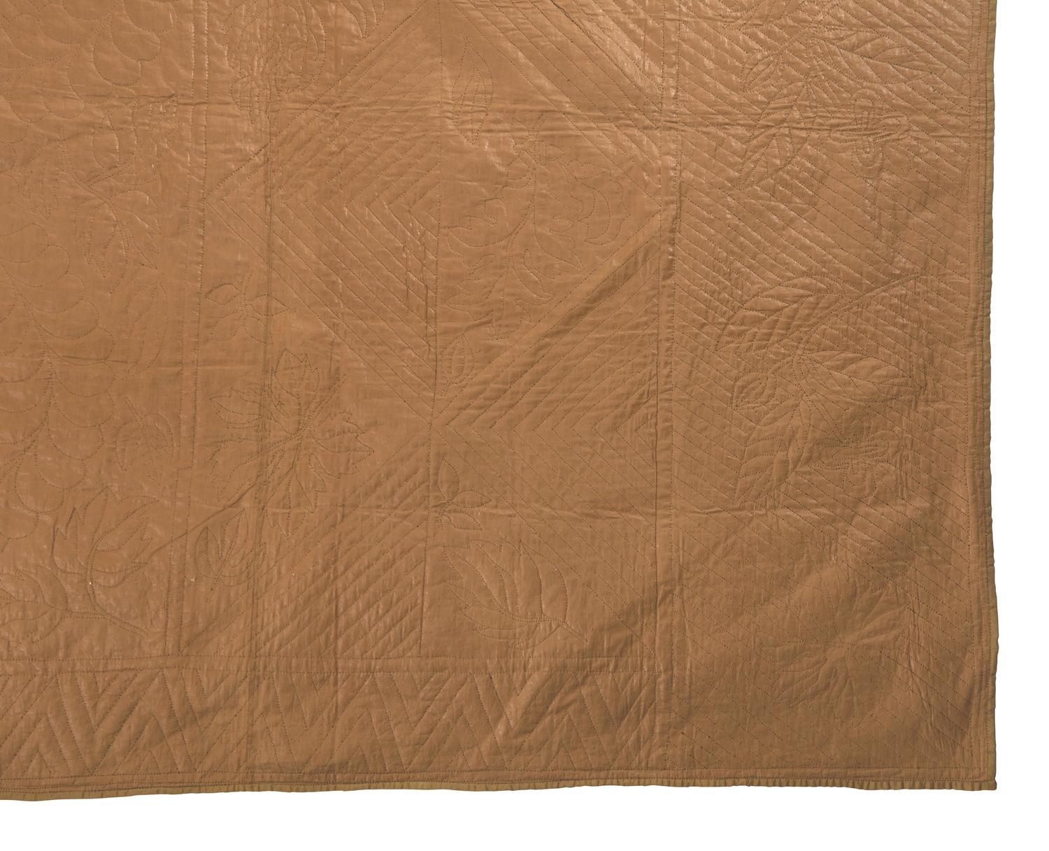 A Silk and Glazed Cotton "Square" Pattern Quilt, 19th Century