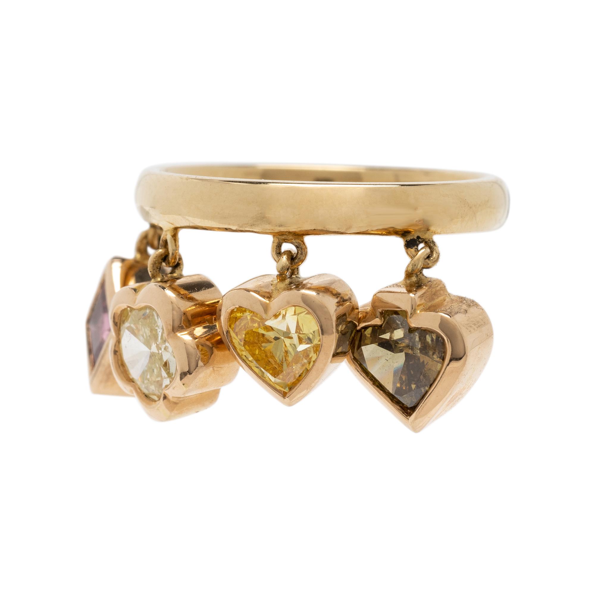 YELLOW GOLD AND COLORED DIAMOND CHARM RING