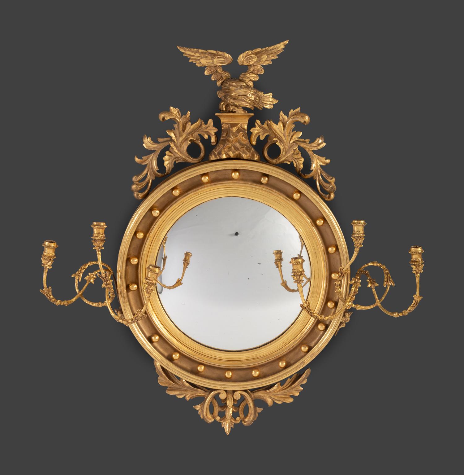 A Federal Giltwood Bull's Eye Six-Light Girandole Looking Glass