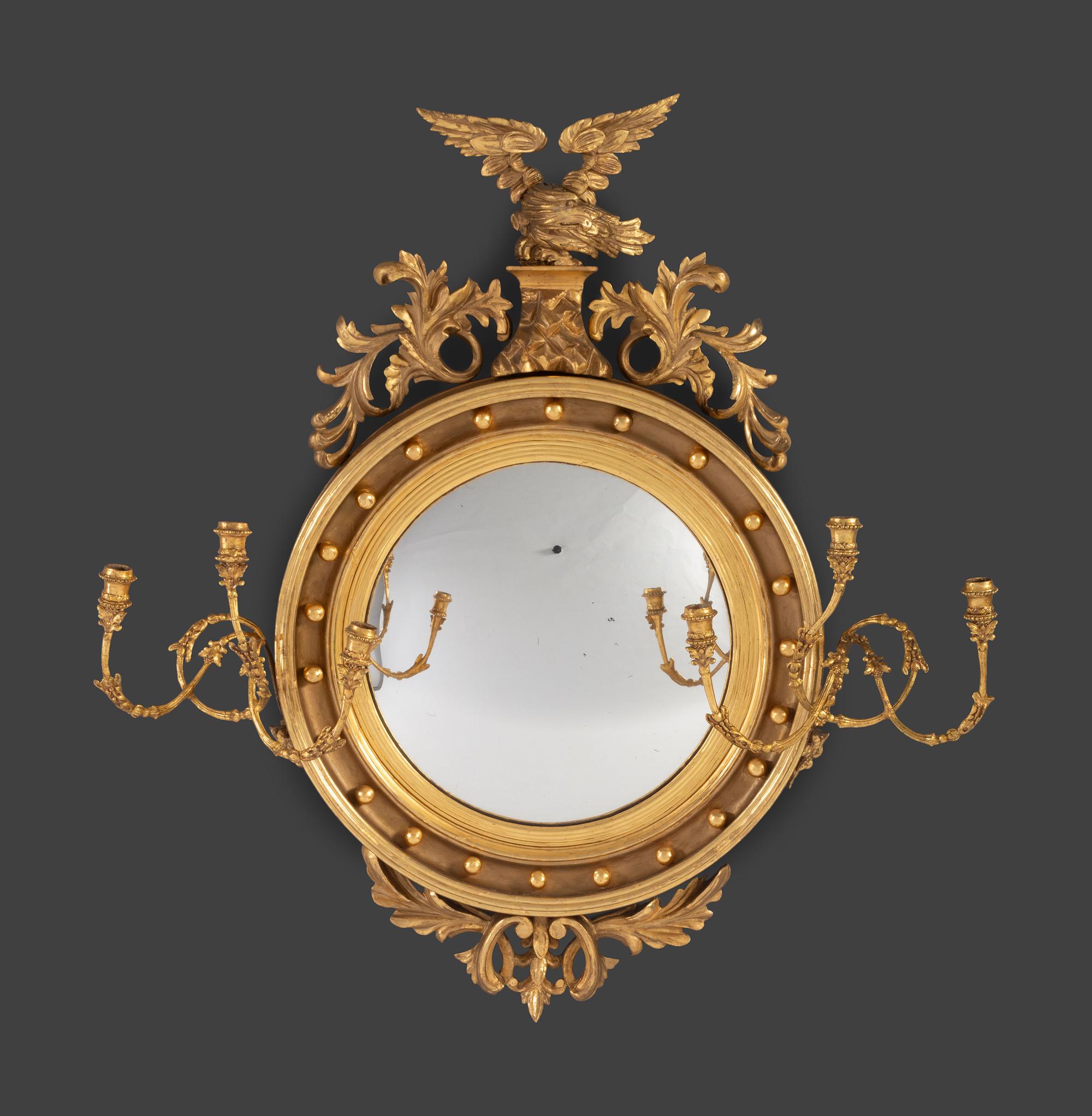 A Federal Giltwood Bull's Eye Six-Light Girandole Looking Glass