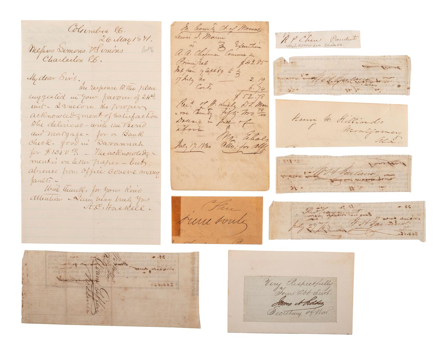 [CIVIL WAR]. Confederate autographs, incl. Generals BEAUREGARD & MAGRUDER.