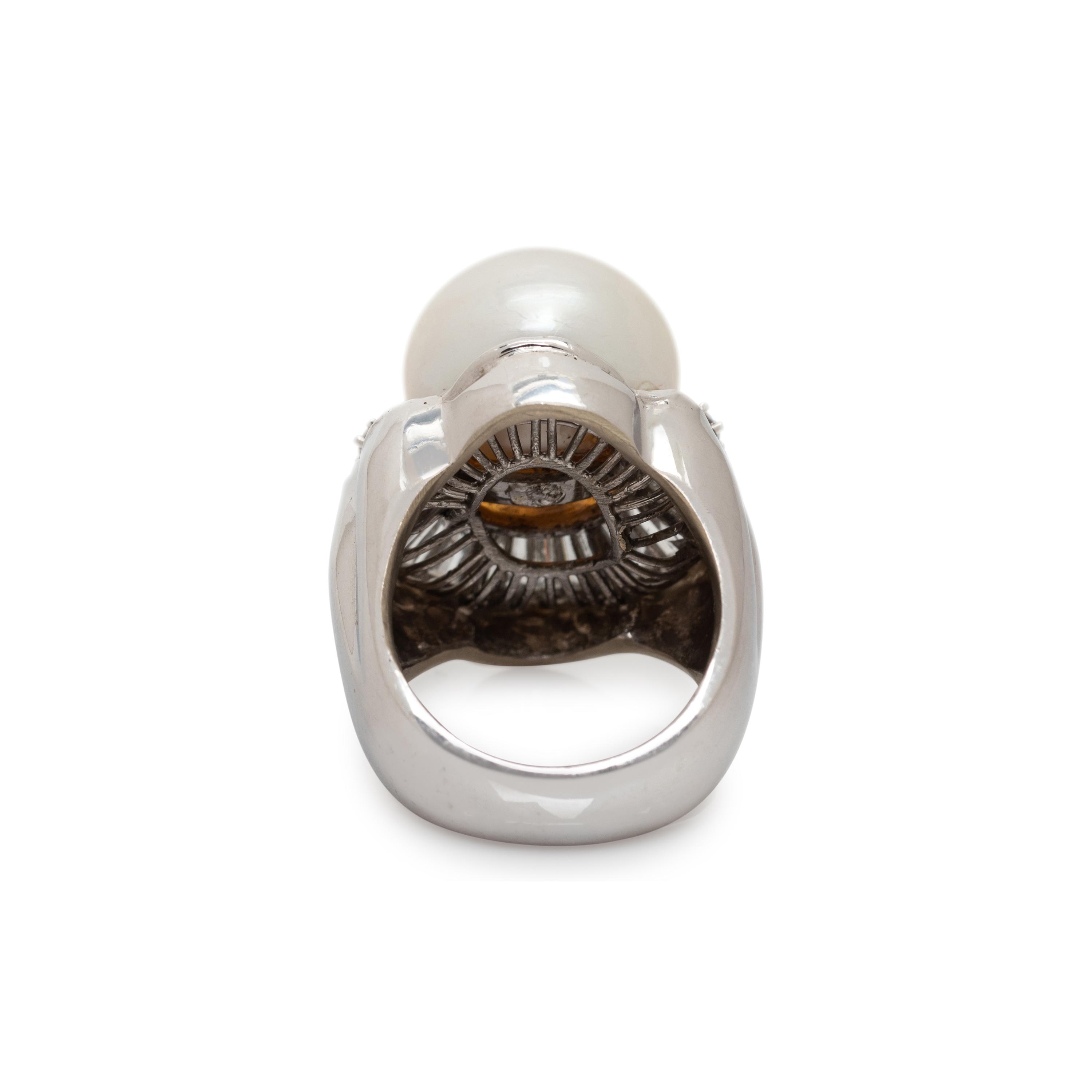 CULTURED SOUTH SEA PEARL AND DIAMOND RING