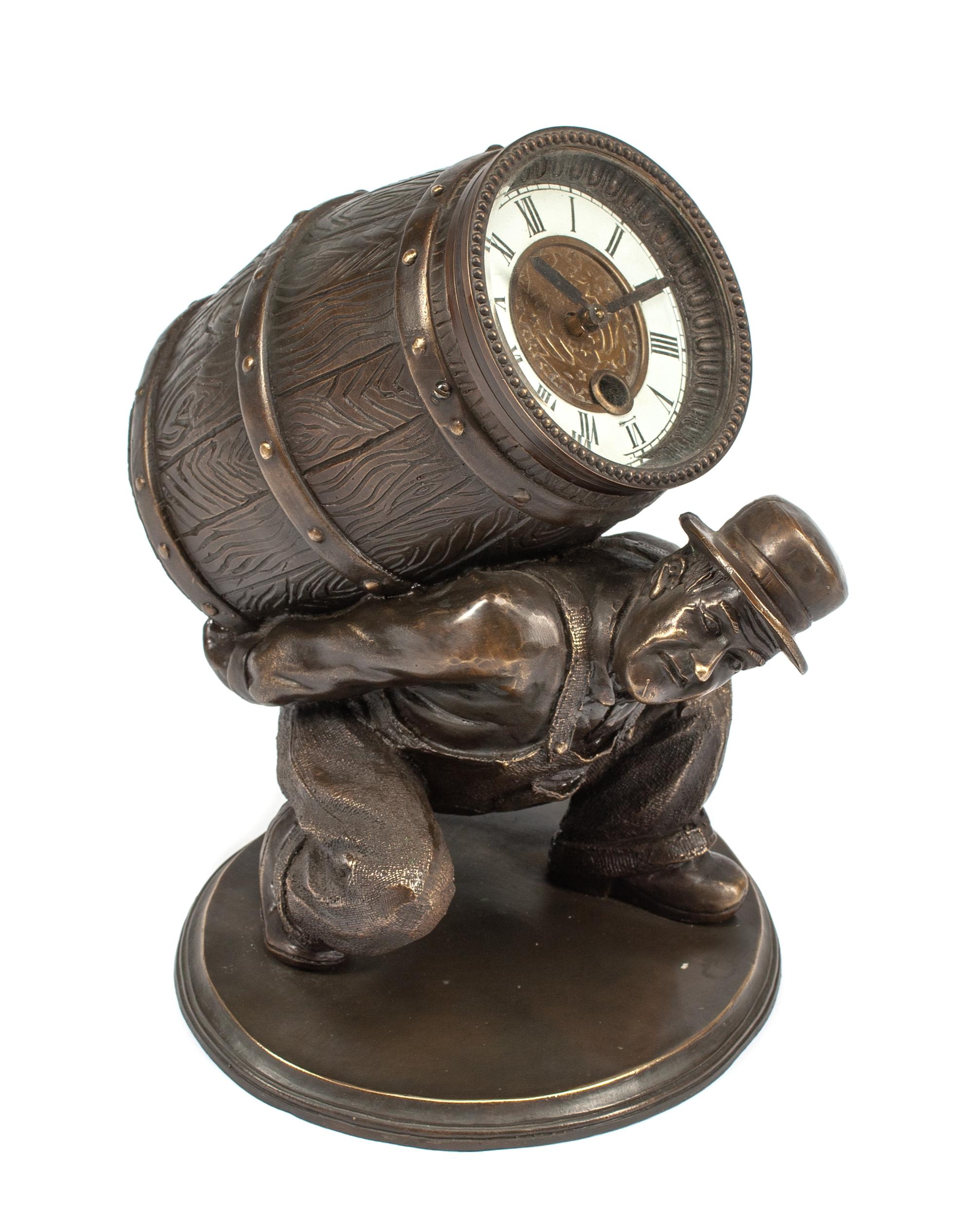 A Patinated Bronze Figural Clock Height 9 inches. — 20TH CENTURY