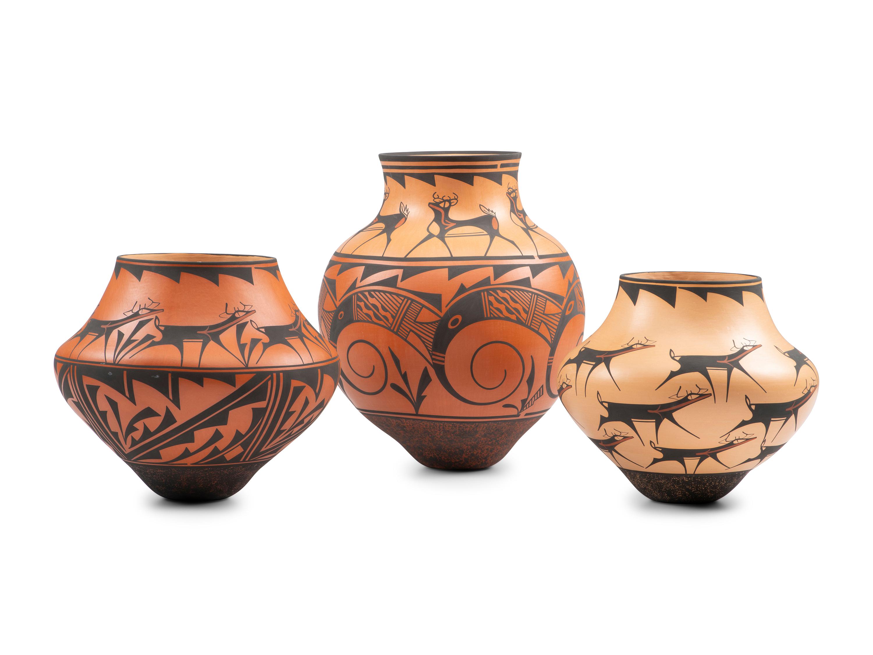 Zuni Pottery Jars, with Heartline-Deer