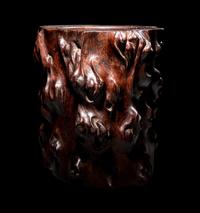 A Chinese Tree Trunk-Form Hardwood Brushpot