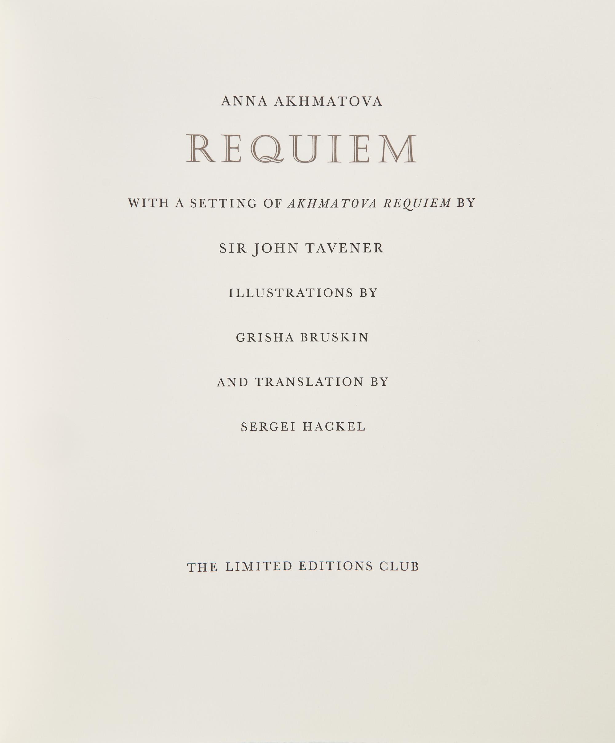 [LIMITED EDITIONS CLUB]. AKHMATOVA, Anna (1889-1966). Requiem. [New York:] The Limited Editions Club, [2000].