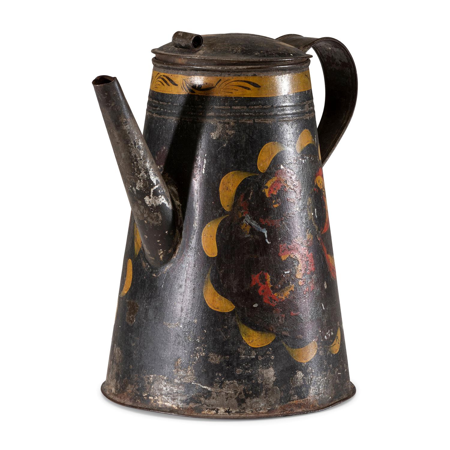 A Toleware Polychrome Decorated Coffee Pot