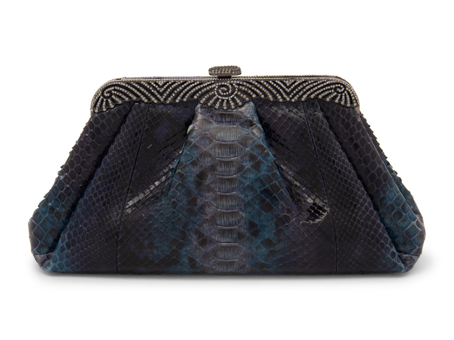 Judith Leiber Blue Python Clutch, 2000s