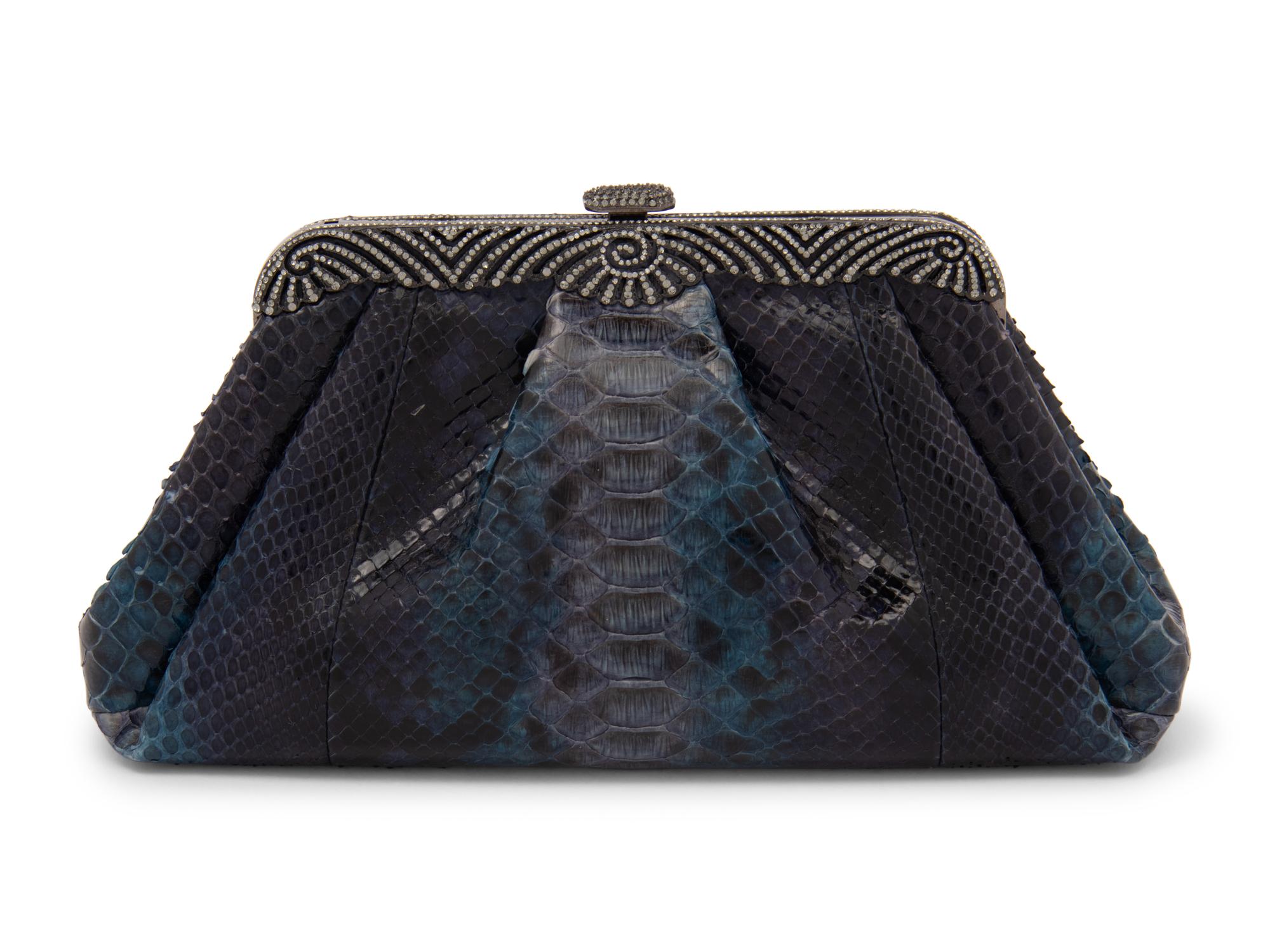 Judith Leiber Blue Python Clutch, 2000s