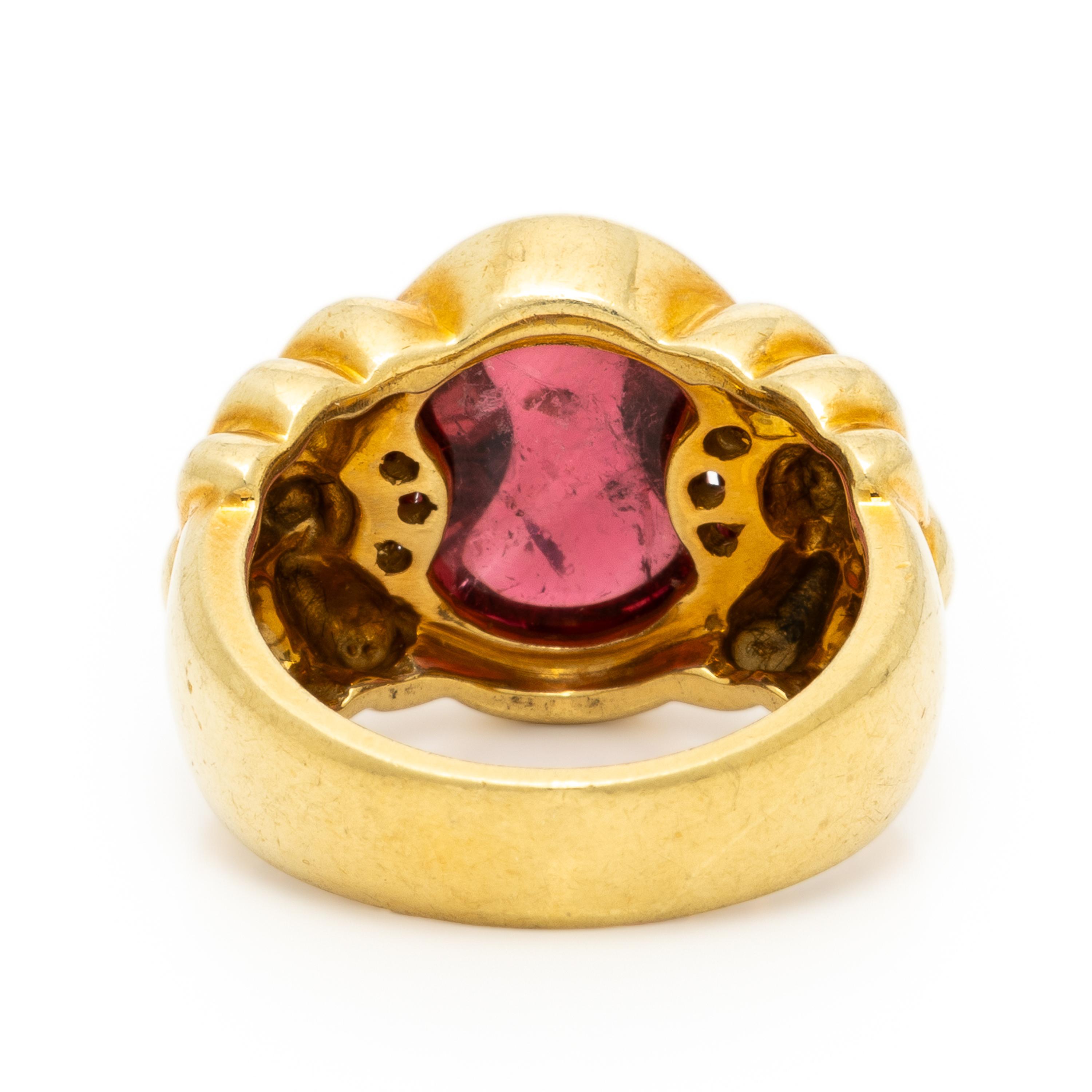 Pink Tourmaline, Diamond, and Yellow Gold Ring