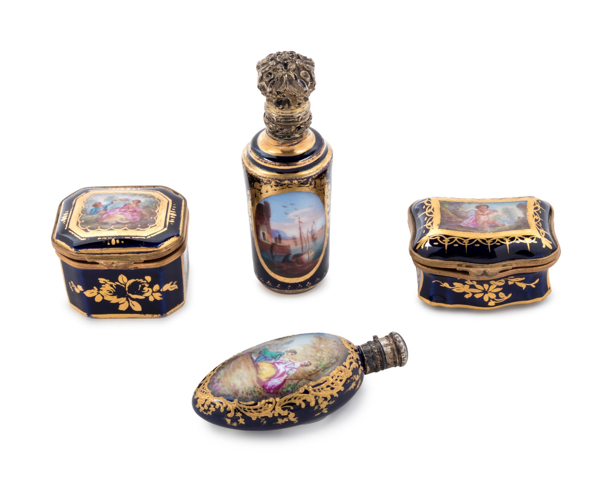 Four Sèvres Style Painted and Parcel Gilt Porcelain Articles