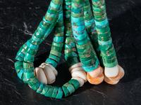 Navajo or Pueblo Multi-strand Coral Necklace, with Rolled Turquoise Joclas