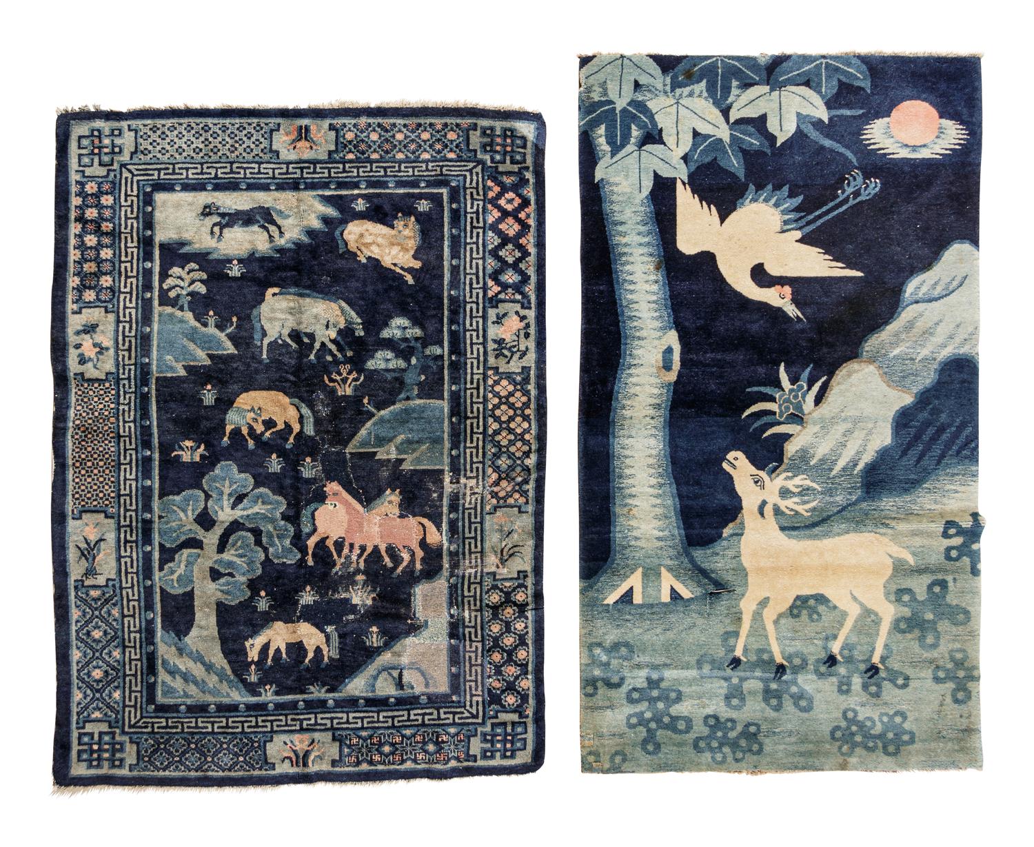 Two Chinese Blue Ground Pile Rugs