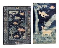 Two Chinese Blue Ground Pile Rugs
