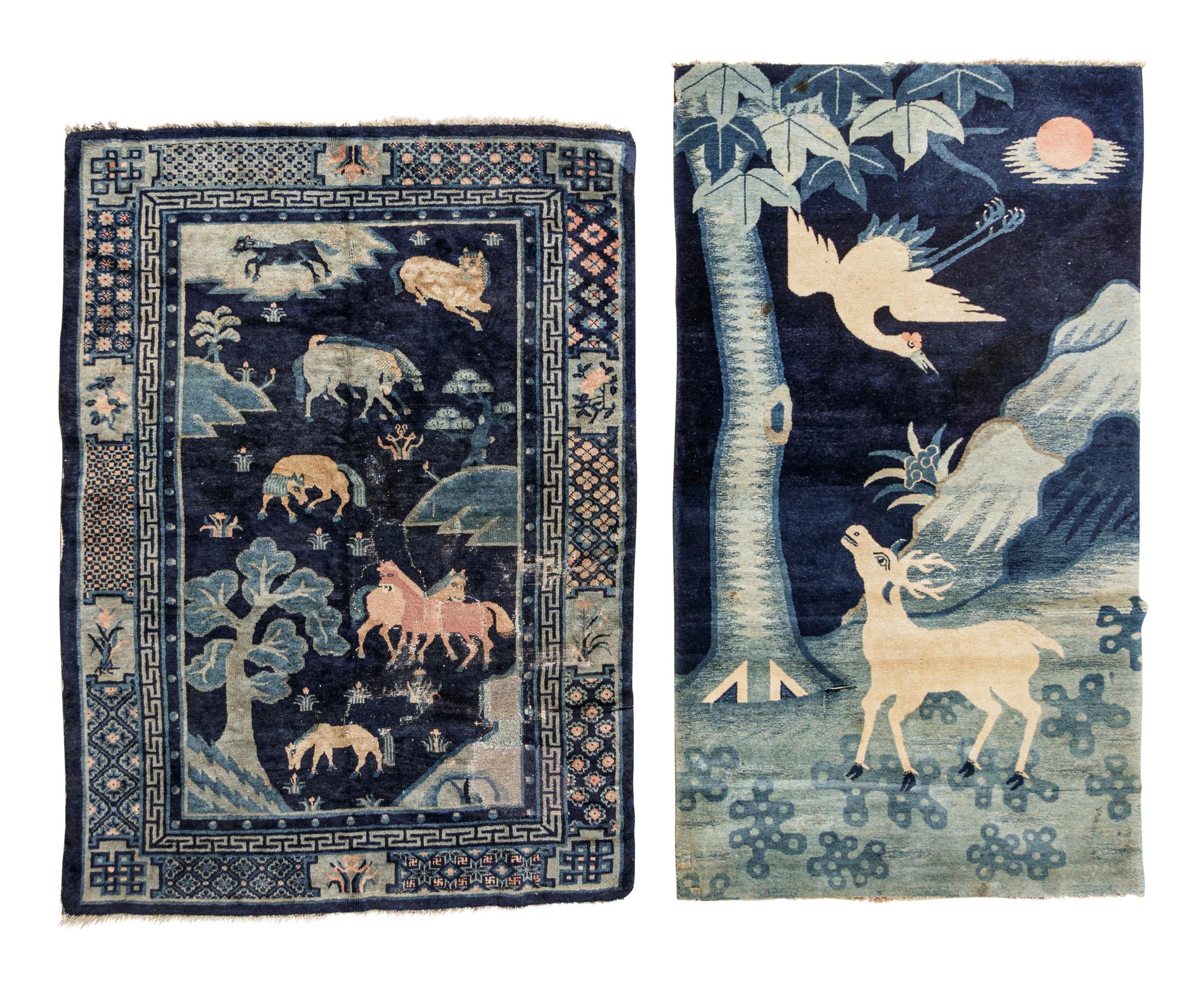 Two Chinese Blue Ground Pile Rugs