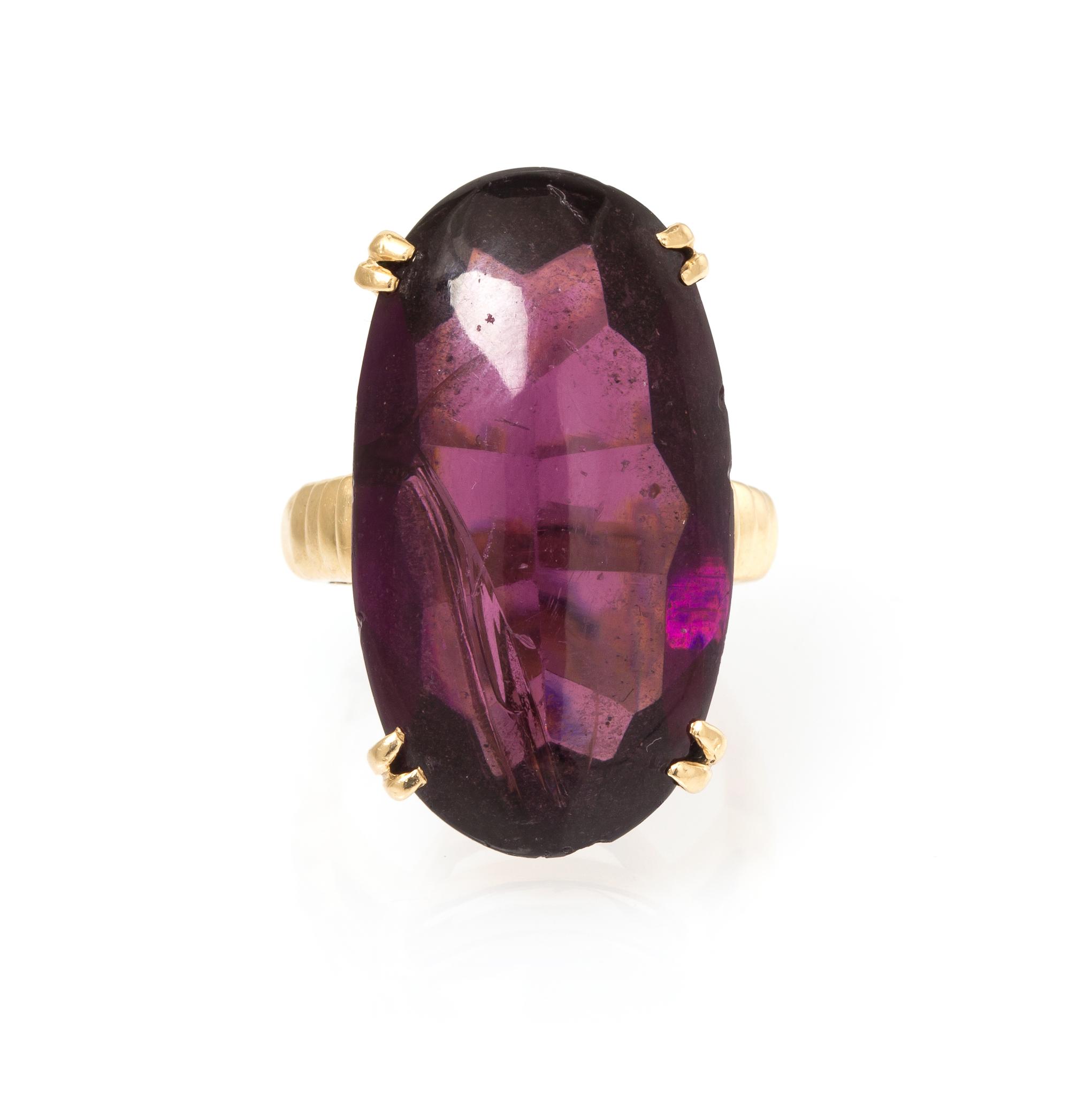 A Collection of 14 Karat Yellow Gold and Amethyst Jewelry, 24.20 dwts.
