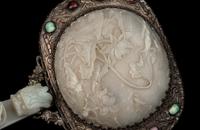 A Chinese Celadon and White Jade-Mounted Silver Hand Mirror
