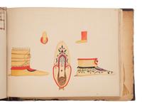 [NATIVE AMERICAN] -- [GOLD RUSH]. An album of watercolor drawings by prospector George V. Storkey (ca 1867-1942) depicting British Columbian Indigenous objects, likely related to the Nlaka’pamux, ca late 1890s-early 1900s.