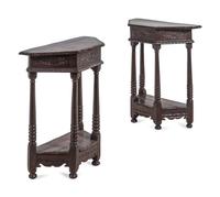 A Pair of Continental Carved Oak Console Tables