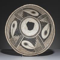 Ancestral Pueblo, Mimbres Classic Black-on-White Pottery Bowl