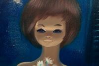 Brunette Girl on Deep Blue Ground